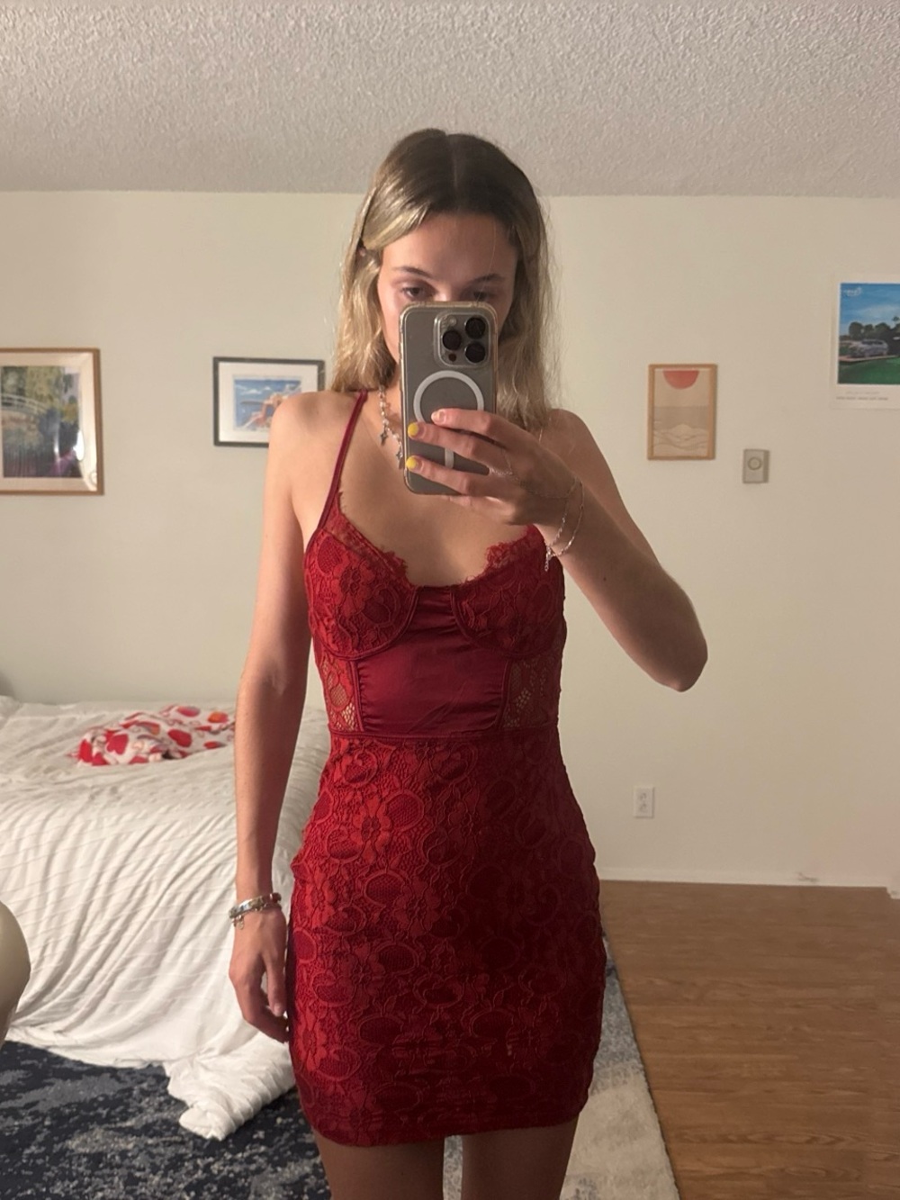 Pretty little thing Red Lace Bodycon Dress